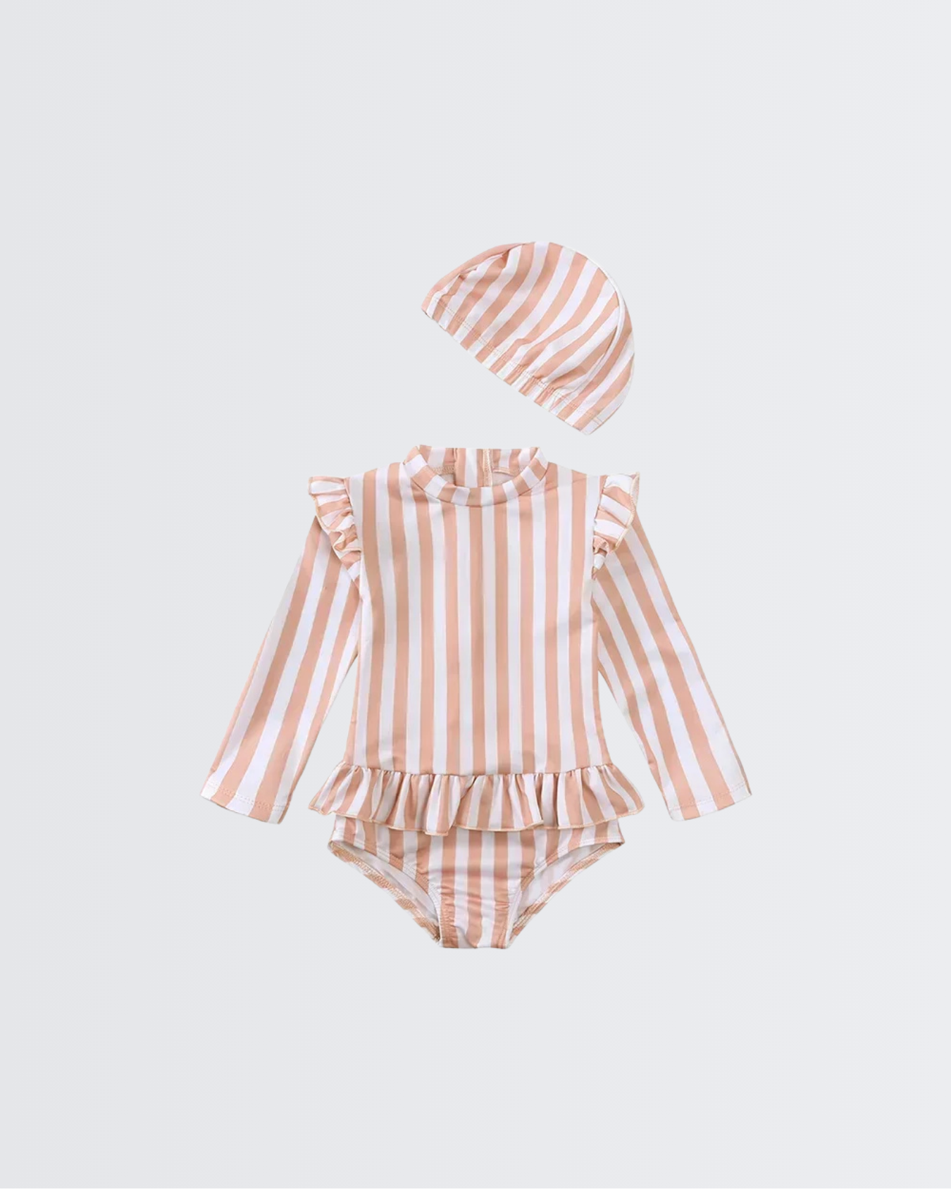 Peachy Stripe Long Sleeve Ruffle Swimsuit
