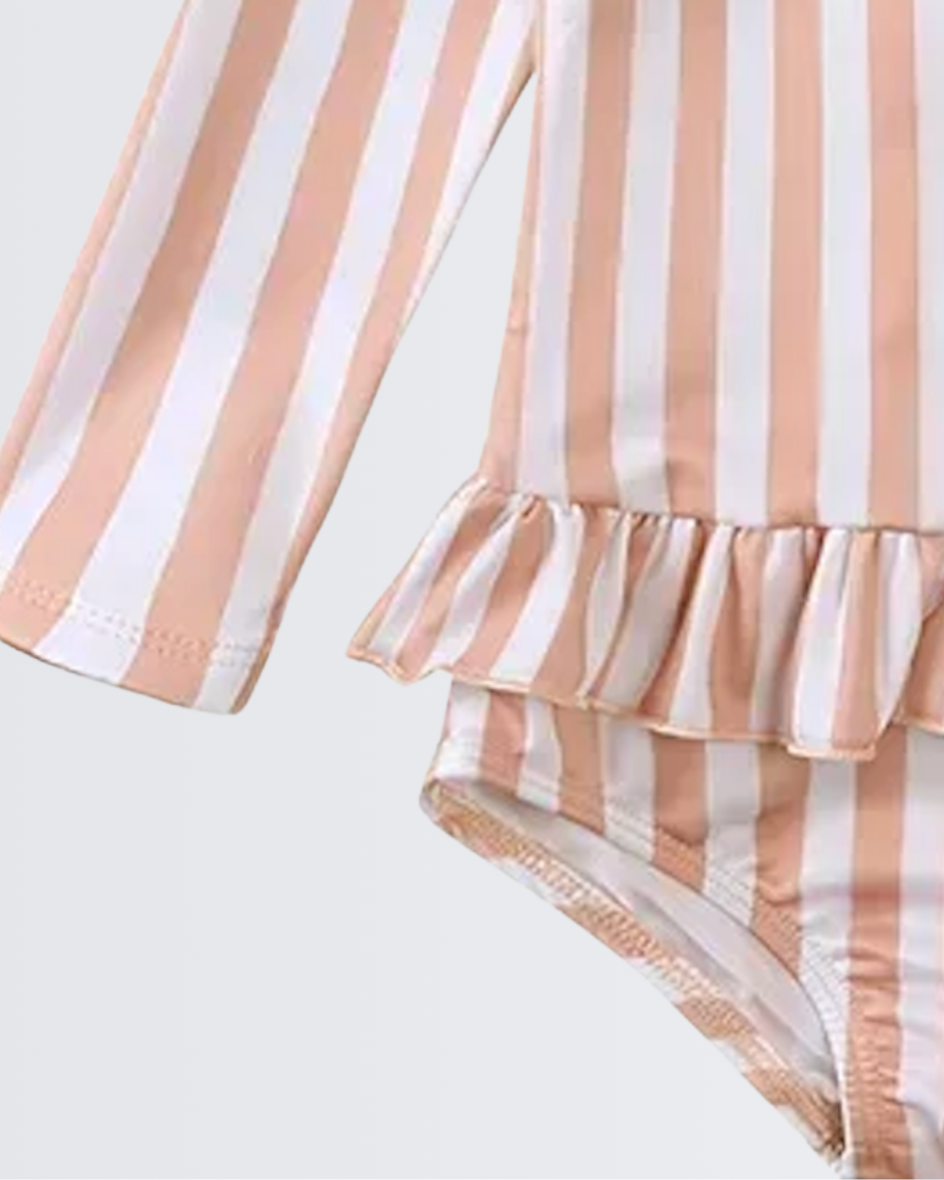 Peachy Stripe Long Sleeve Ruffle Swimsuit