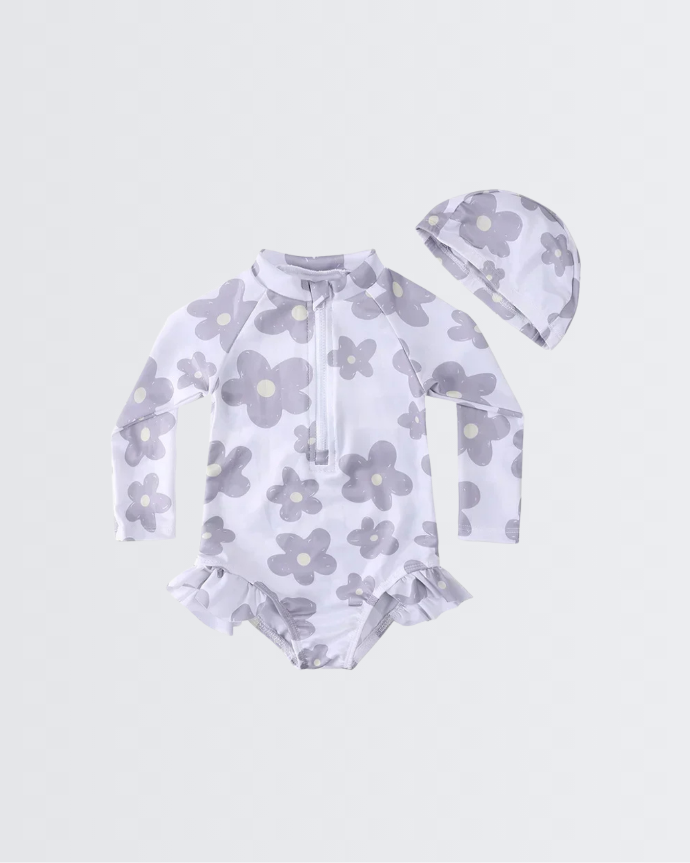 Lilac Bloom Long Sleeve Ruffle Swimsuit