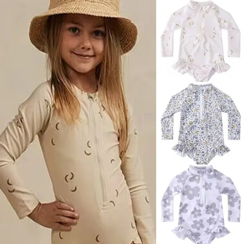 Golden Moon Long Sleeve Ruffle Swimsuit