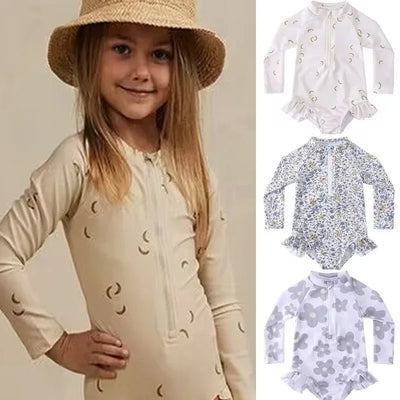 Golden Moon Long Sleeve Ruffle Swimsuit
